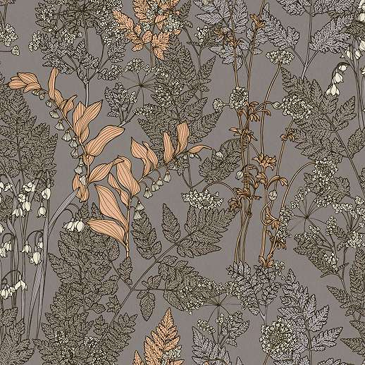 Szürke design tapéta vintage hangulatú mezei virág mintával