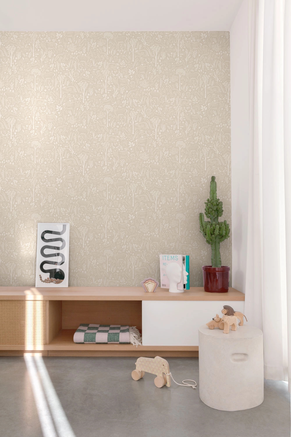 Szürke erdei állat mintás vinyl gyerek tapéta