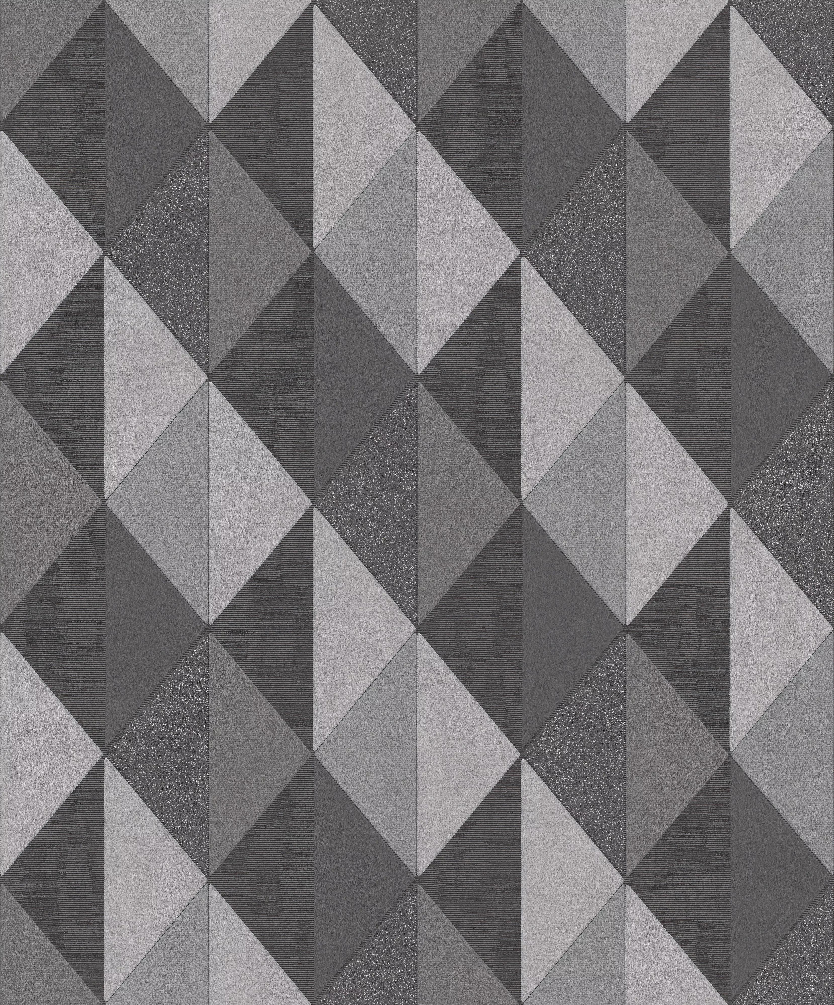 Szürke-ezüst-fekete geometrikus mintás vlies tapéta