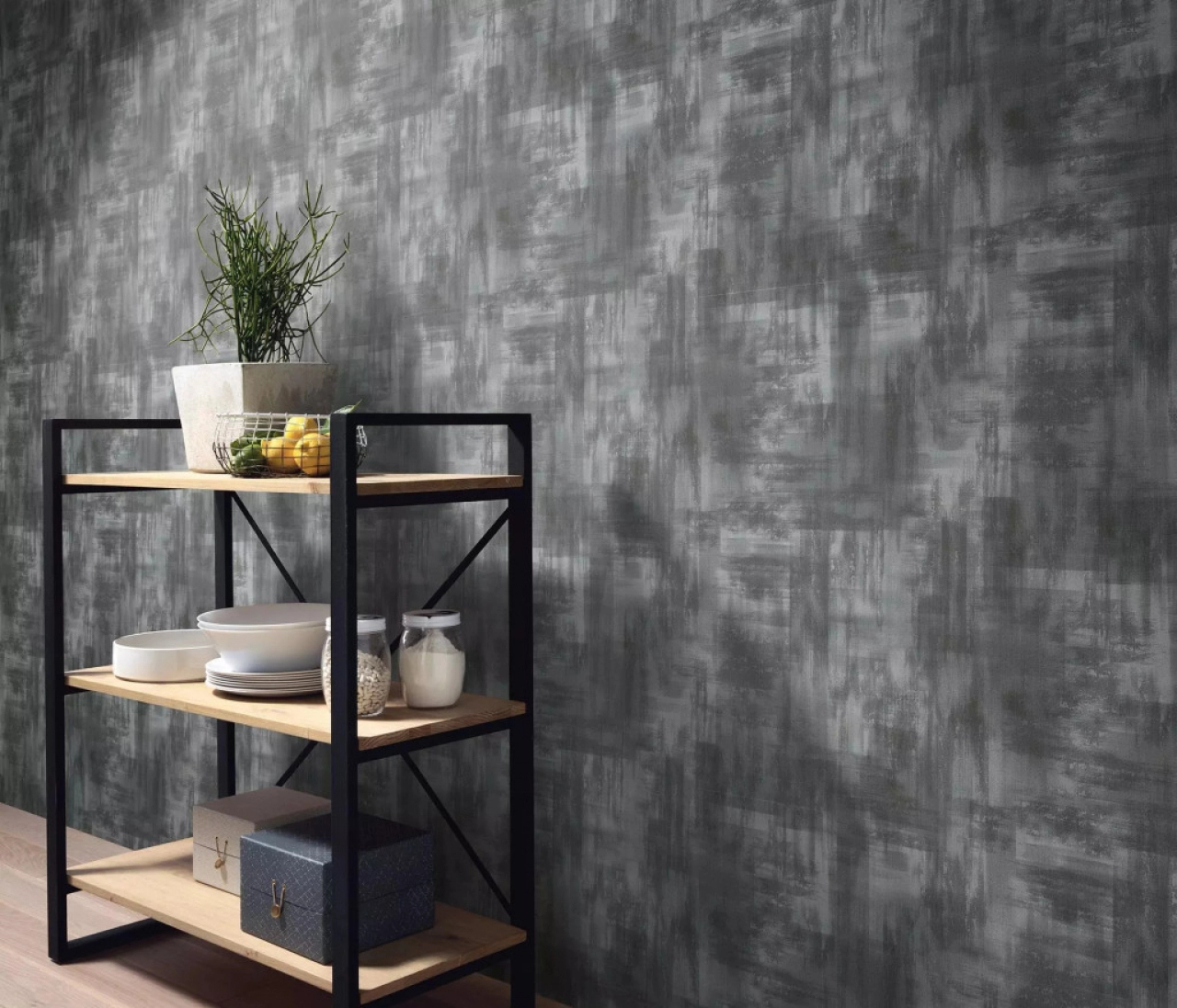 Szürke ezüst tapéta koptatott geometrikus mintával vinyl mosható