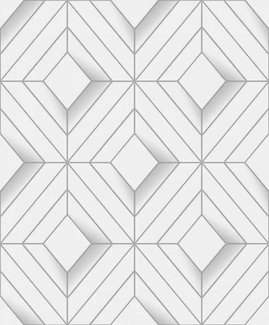Szürke fehér geometrikus rombusz mintás vlies dekor tapéta