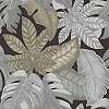 Szürke fekete dekor tapéta trópusi leveles mintával