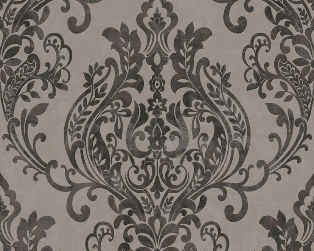 Szürke fekete klasszikus barokk mintás mosható design tapéta