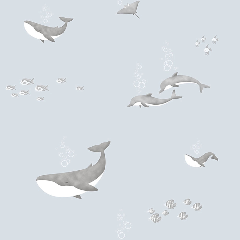 Szürke gyerek tapéta bálnás delfines mintával