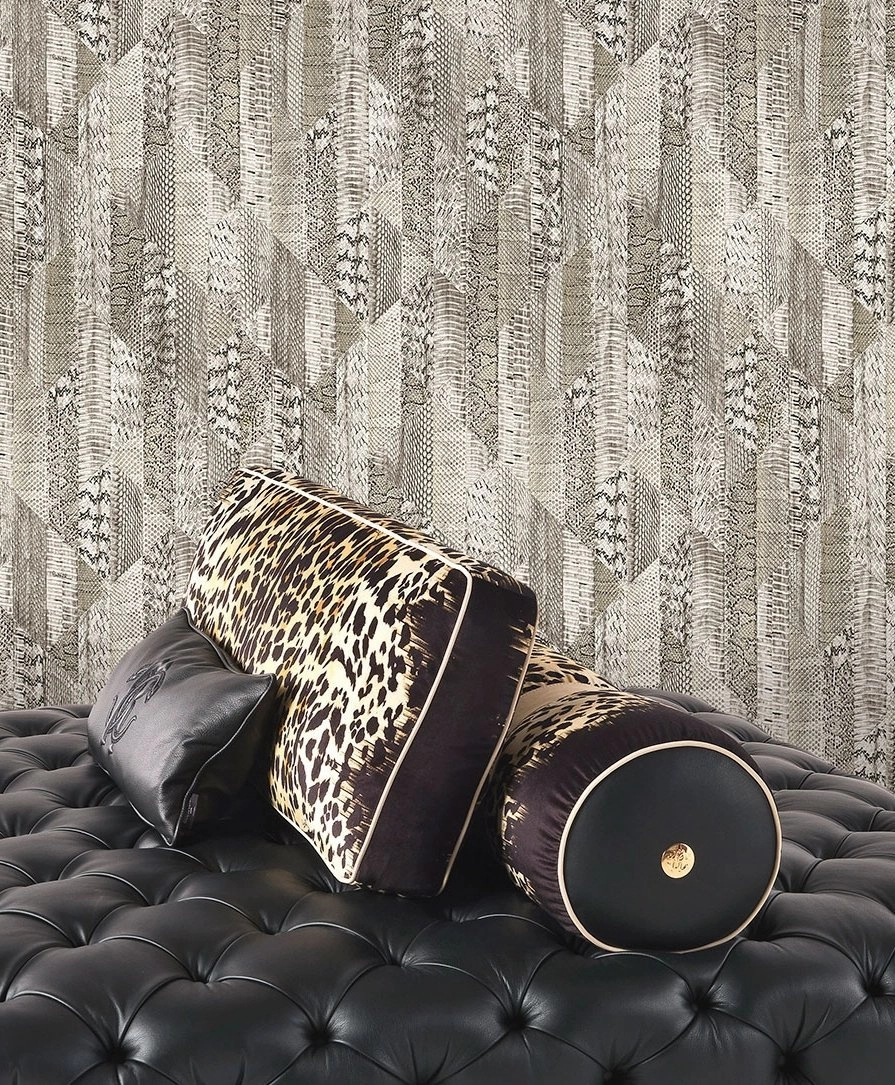 Szürke kígyóbőr mintás Roberto Cavalli luxus tapéta