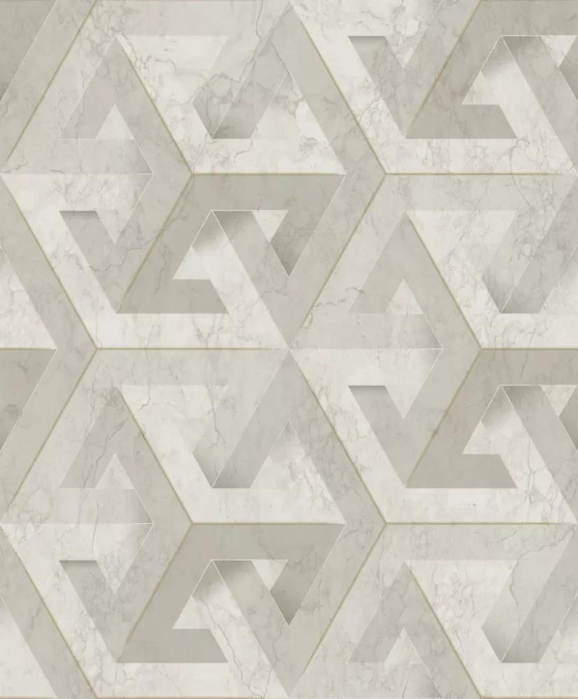 Szürke krém 3D hatású geometrikus dekor tapéta