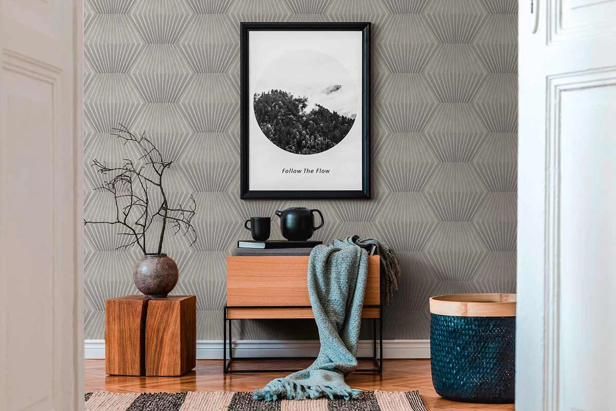 Szürke modern design tapéta geometrikus mintával mosható