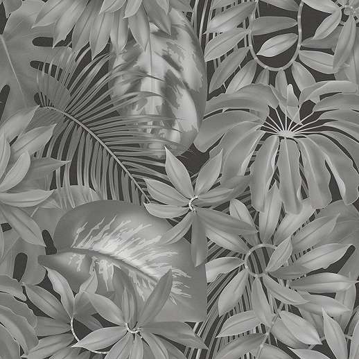 Szürke modern trópusi botanikus mintás dekor tapéta