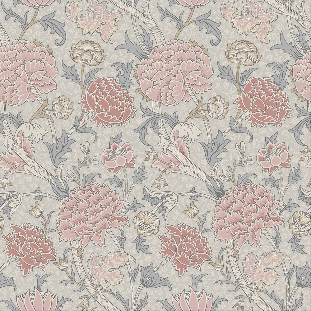 Szürke púderrózsaszín dekor tapéta vintage angol virágos mintával