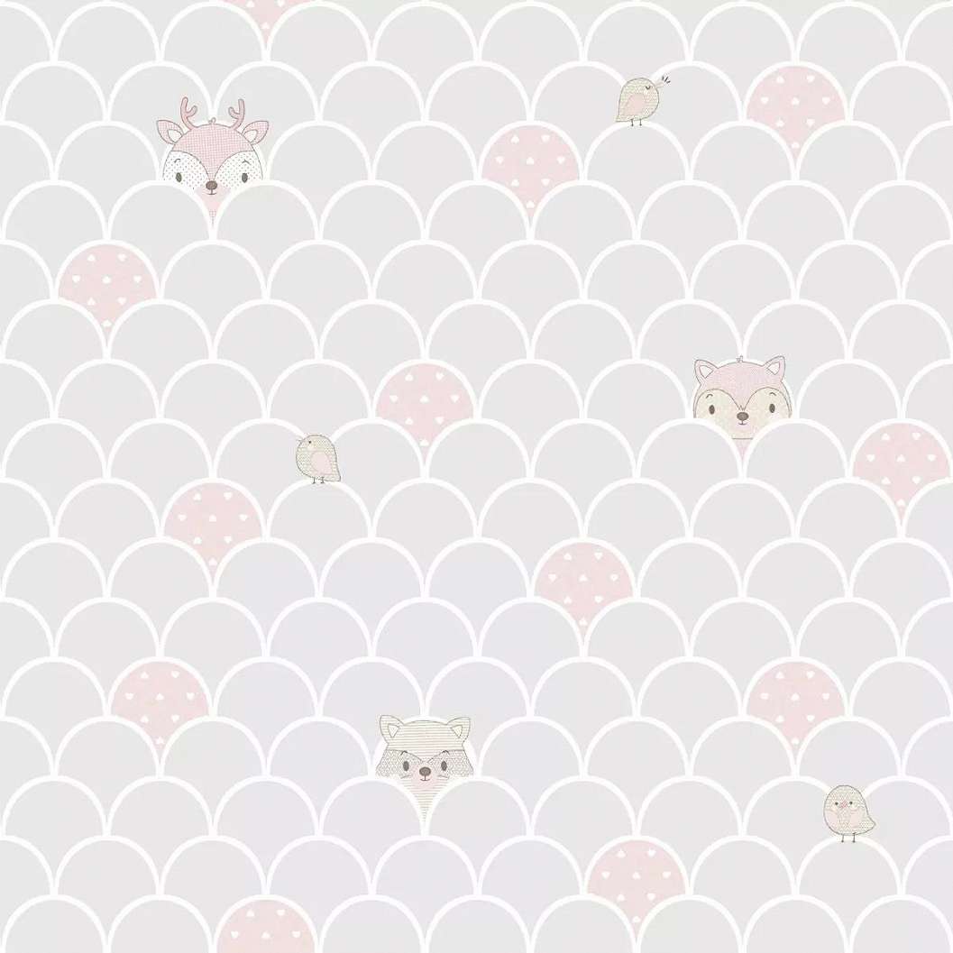 Szürke rózsaszín állat és geometrikus mintás gyerek tapéta