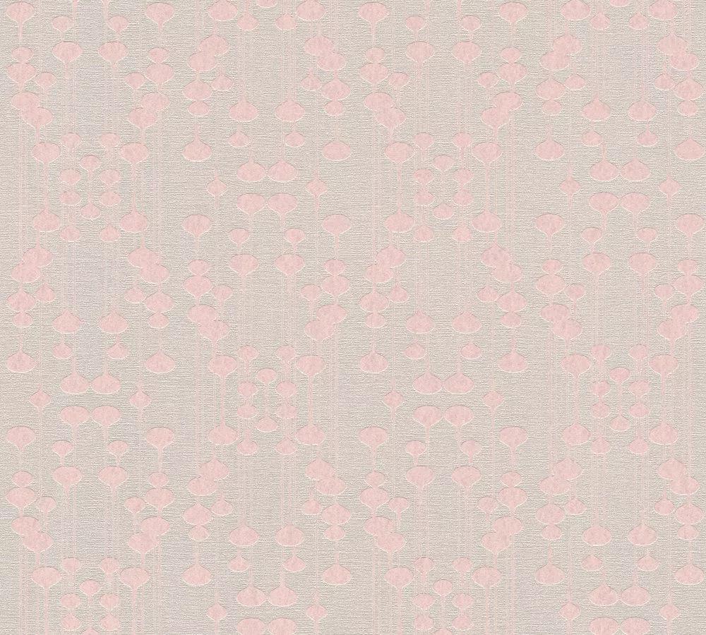 Szürke rózsaszín retro mintás vlies design tapéta