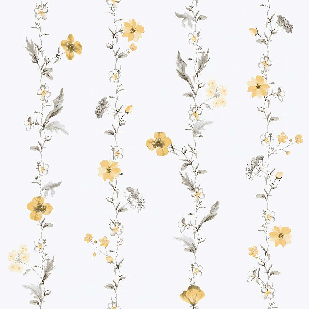 Szürke sárga virágmintás romantikus design tapéta 