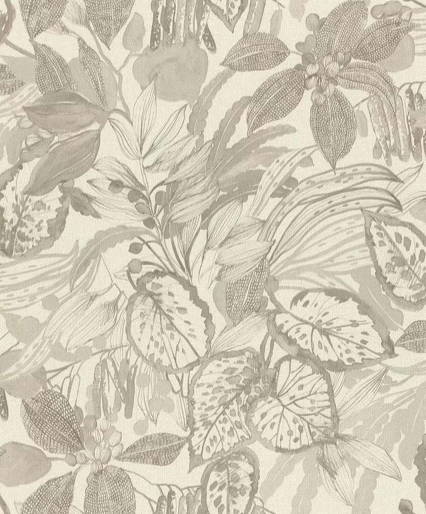 Szürke trópusi levél és gyümölcs mintás vlies dekor tapéta