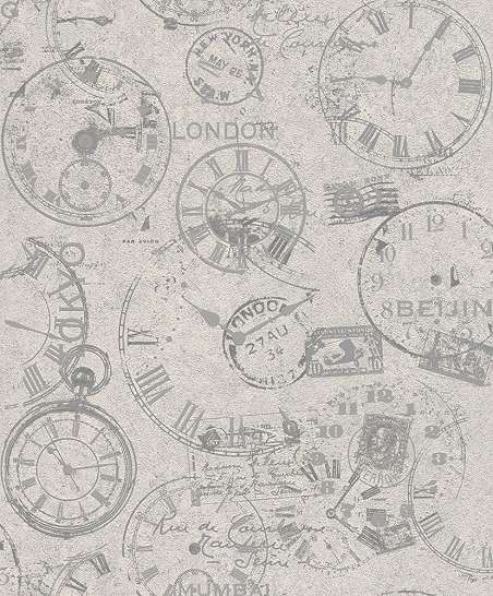 Szürke vintage design tapéta óra mintával