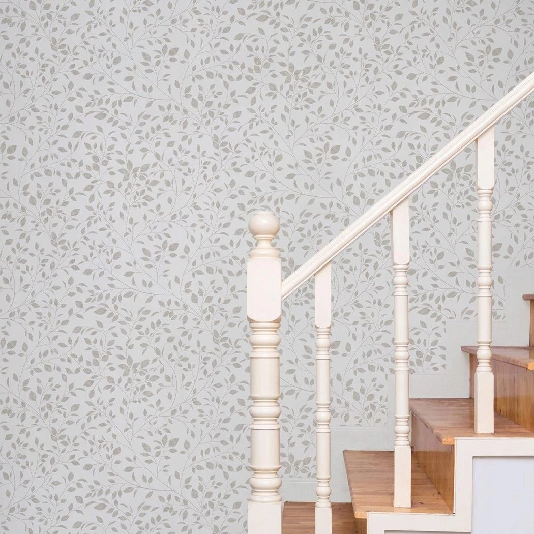 Szürke vinyl dekor tapéta levél mintával