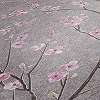 Szürkéslila alapon japán stílusú cseresznyevirág mintás design tapéta