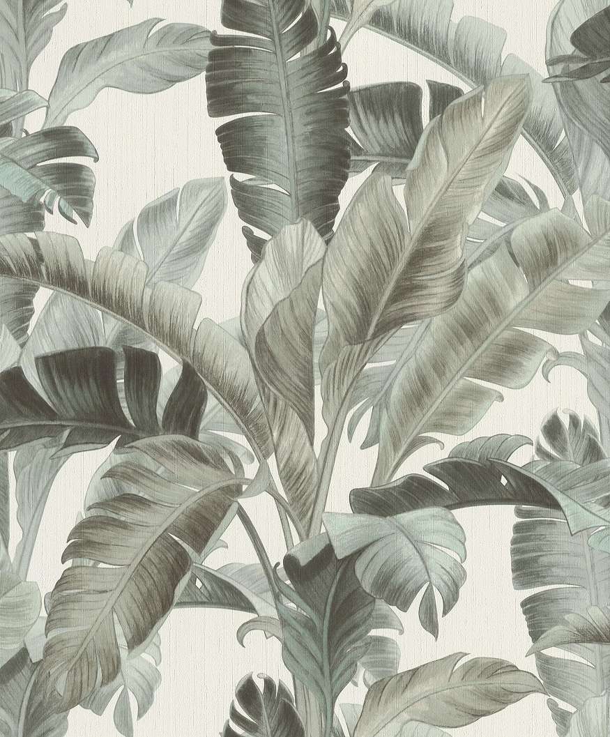 Szürkészöld szívilágú óriás pálmalevél mintás trendi dekor tapéta