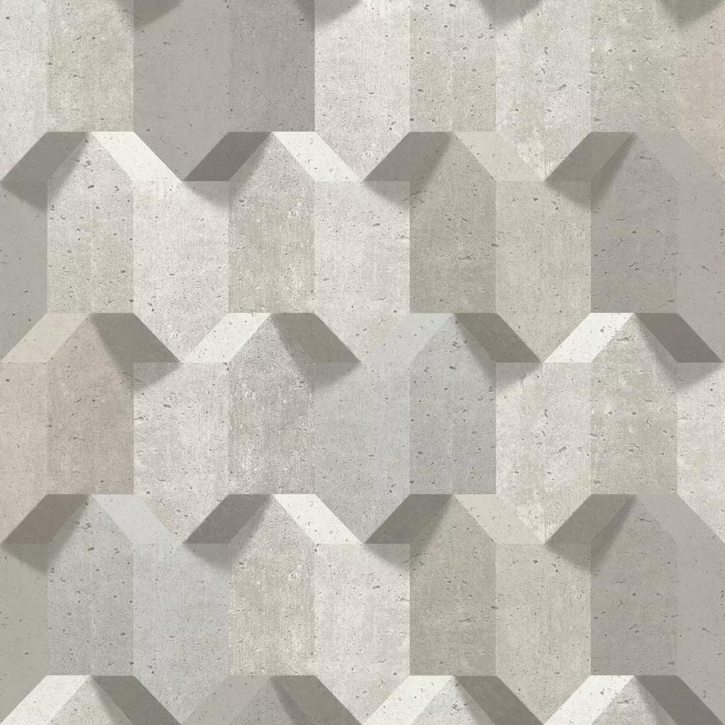 Tapéta betonhatású 3D geometria mintával szürke színben