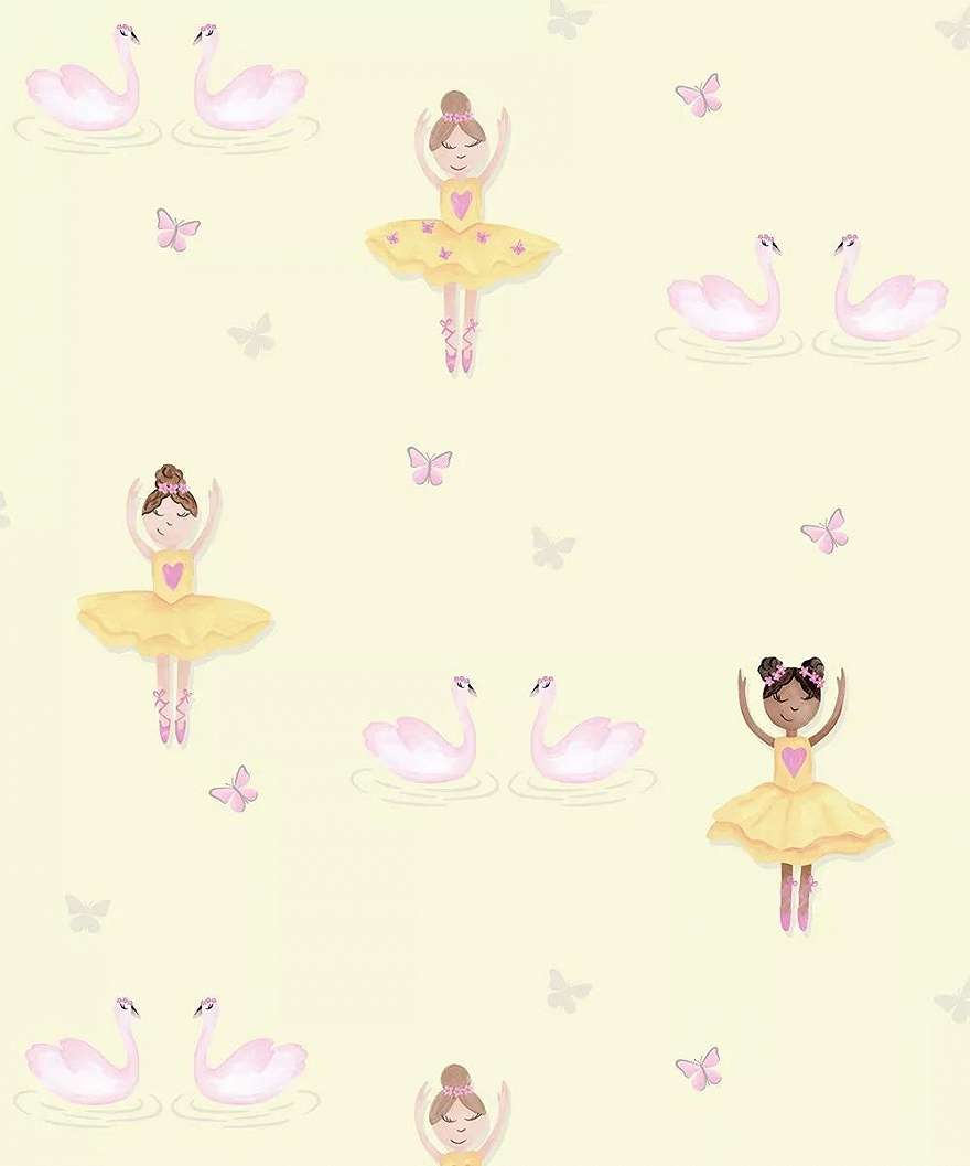 Tapéta gyerekszobába balerina mintával sárga színben