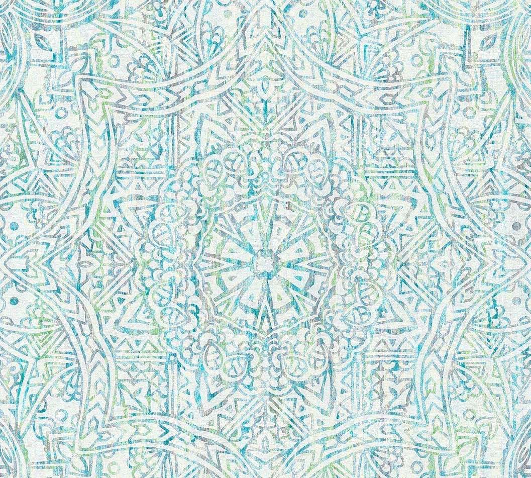 Tapéta keleties mandala mintával zöld és kék színekkel