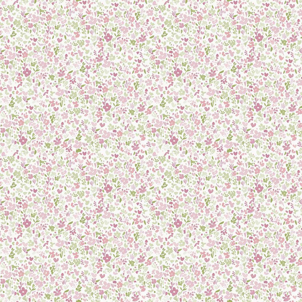 Tapéta lányszobába apró rózsaszín zöld virágos mintával