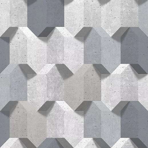 Tapéta modern betonhatású 3D hatású geometria mintával szürke, kék színekben