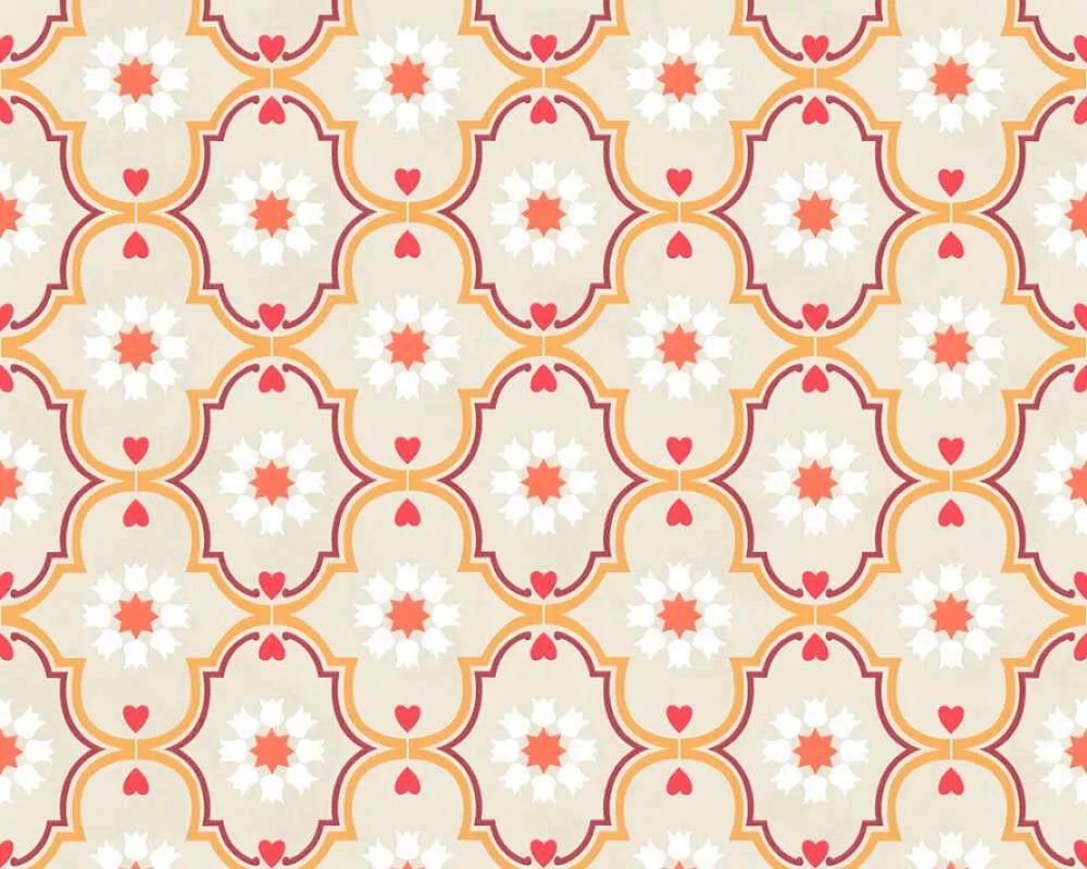 Tapéta orientális csempe mintával narancssárga színvilágban