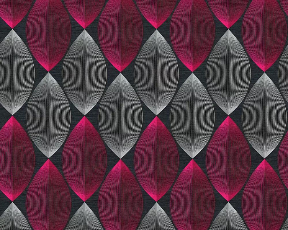 Tapéta rózsaszín fekete színben modern csíkos geometrikus mintával