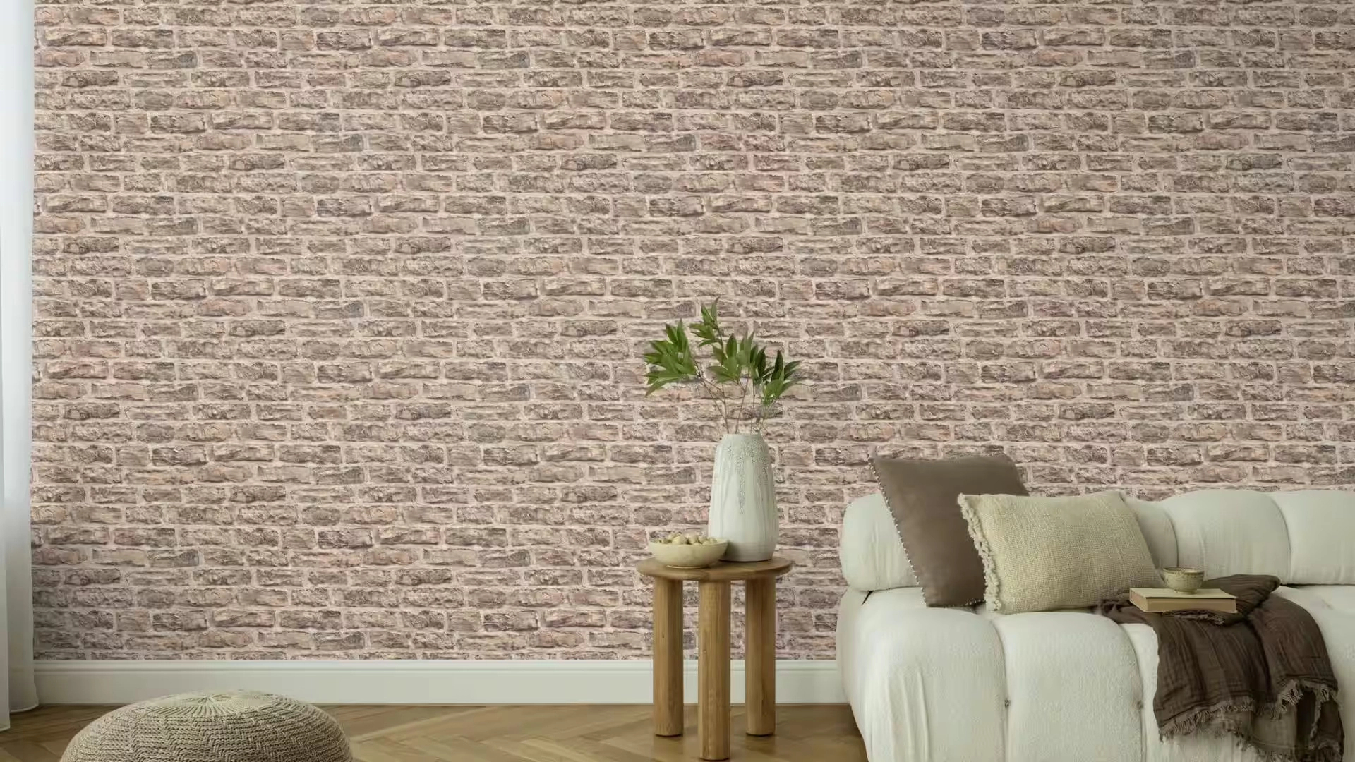 Tégla mintás beige színű mosható dekor tapéta