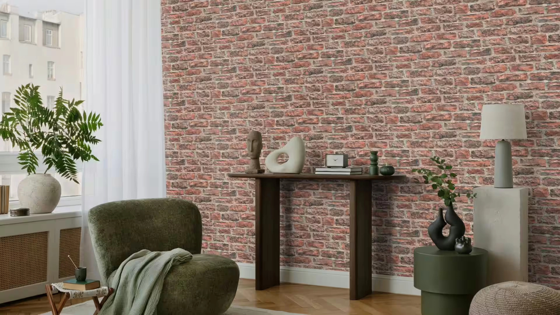 Tégla mintás terrakotta színű mosható dekor tapéta