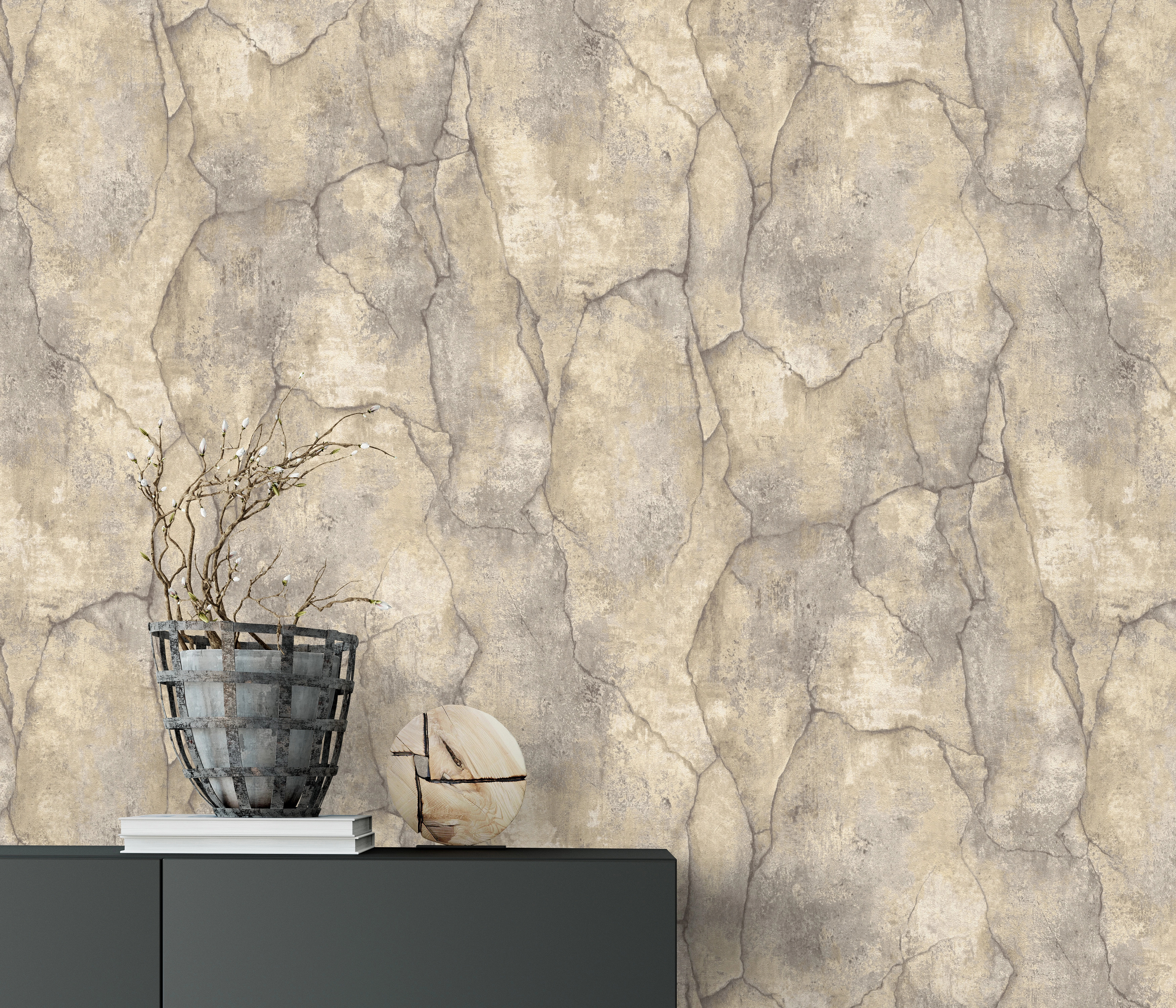 Természetes kő mintás dekor tapéta barnás színben