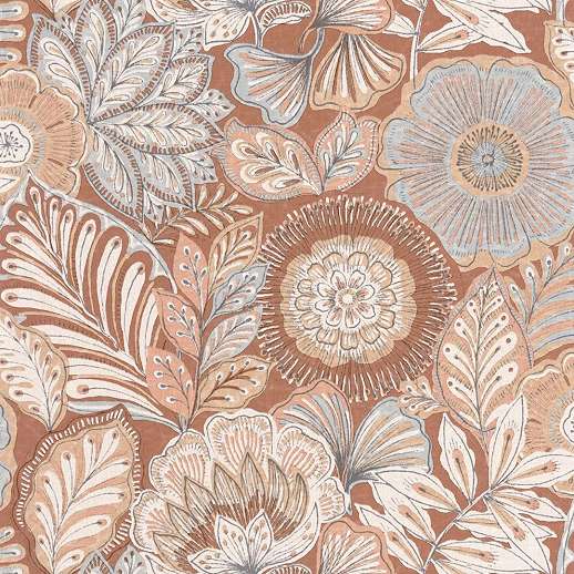Terrakotta színű klasszikus virág és levél mintás design tapéta