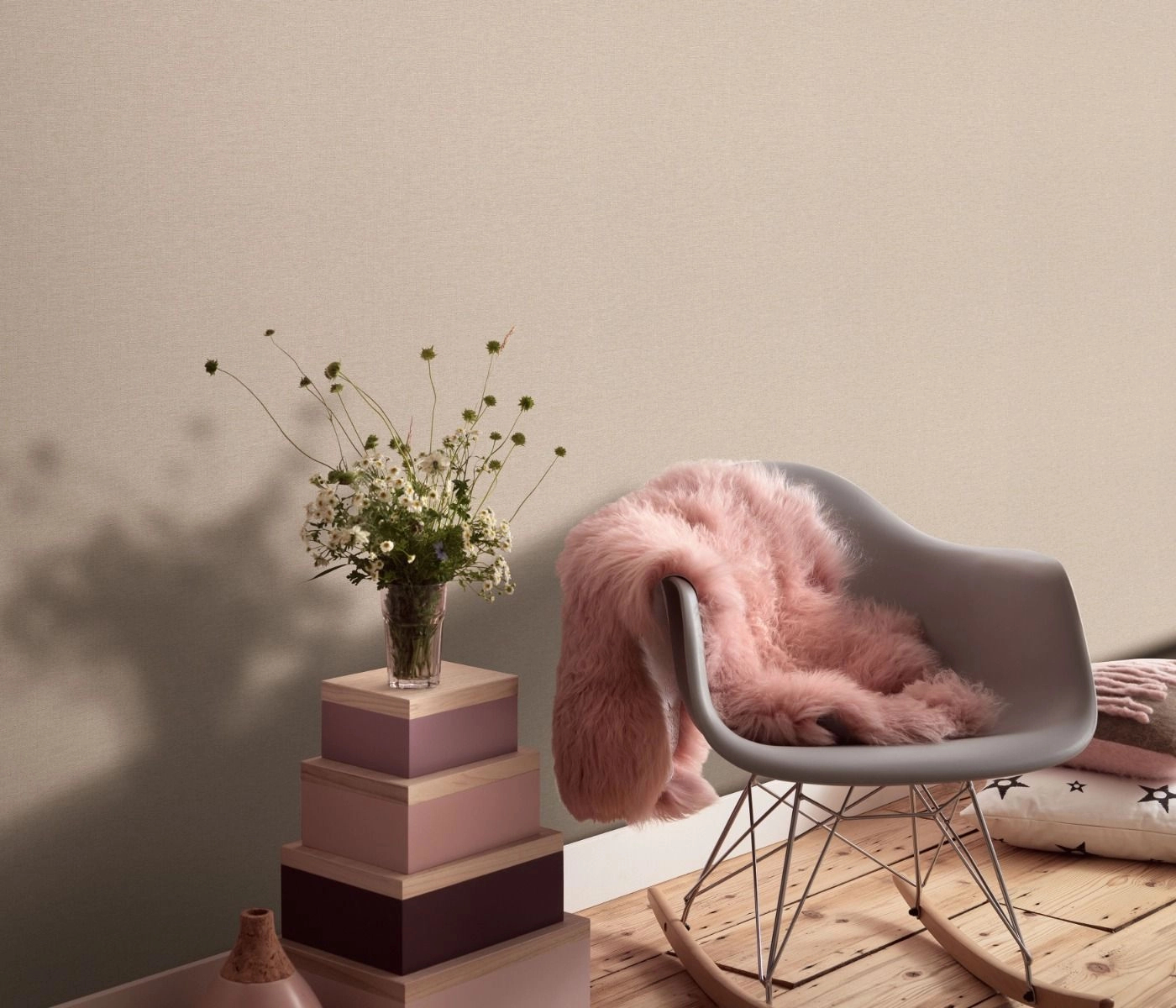 Textil mintás vinyl tapéta púder rózsaszín színben