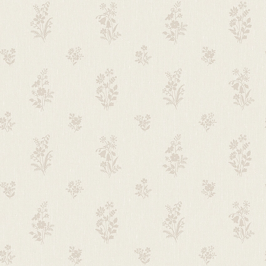 Textil struktúrált beige design tapéta virág mintákkal