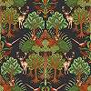 Textíl struktúrált felületű erdei állatok és fák mintázatú fekete színű design tapéta
