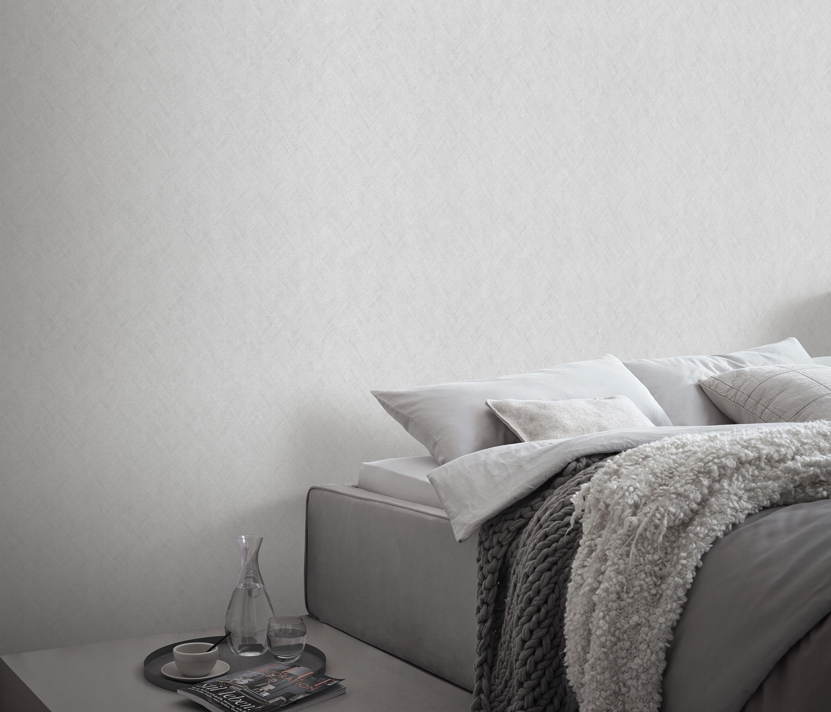 Textilhatású világosszürke színű design tapéta