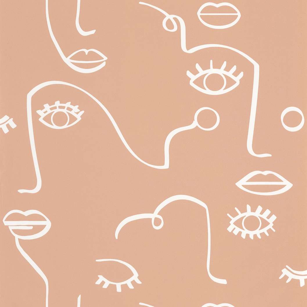 Tiniszobai design tapéta női arc mintákkal nude bézs színben