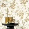Toile stílusú design tapéta bambusz és virágok mintával beige színben