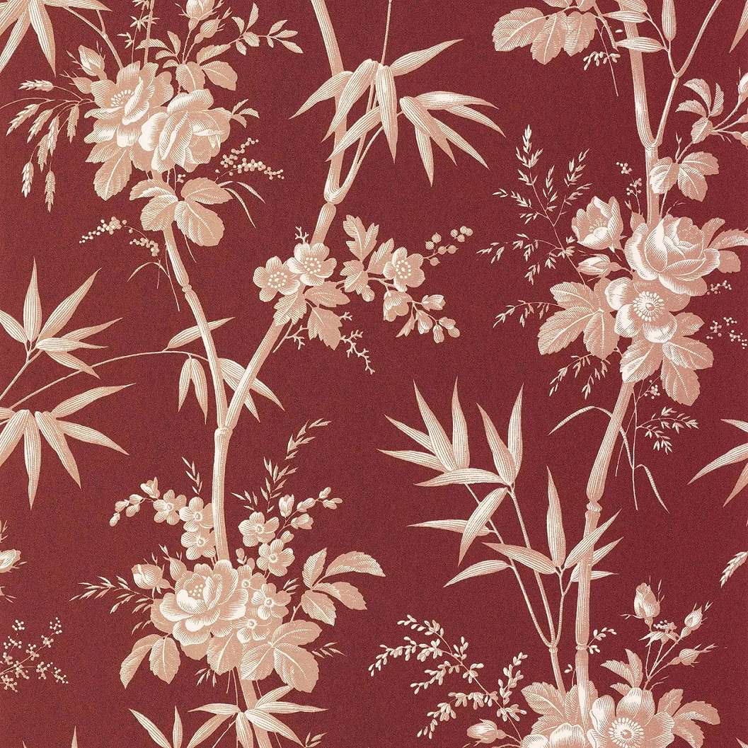 Toile stílusú design tapéta bambusz és virágok mintával bordó színben