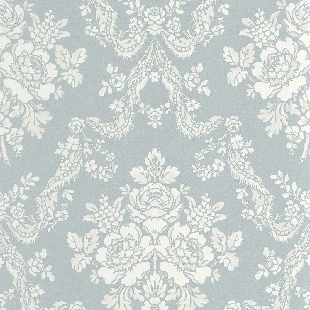 Toile stílusú design tapéta nagy rózsa mintával kék és ezüst színben