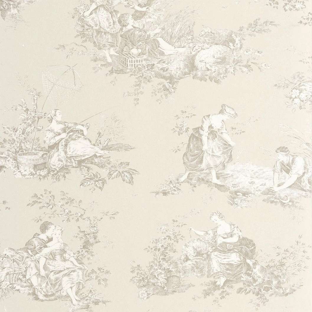 Toile stílusú design tapéta paraszti életkép mintával beige színben