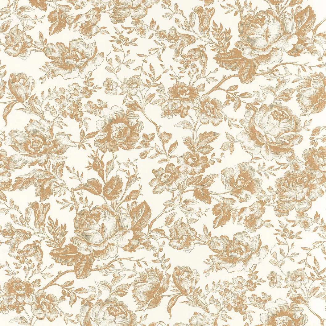 Toile stílusú design tapéta rózsalugas mintával beige színben