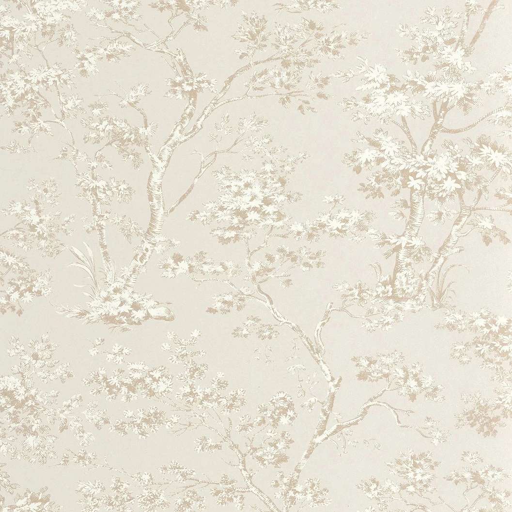 Toile stílusú design tapéta virágzó fa mintával beige és krém színben