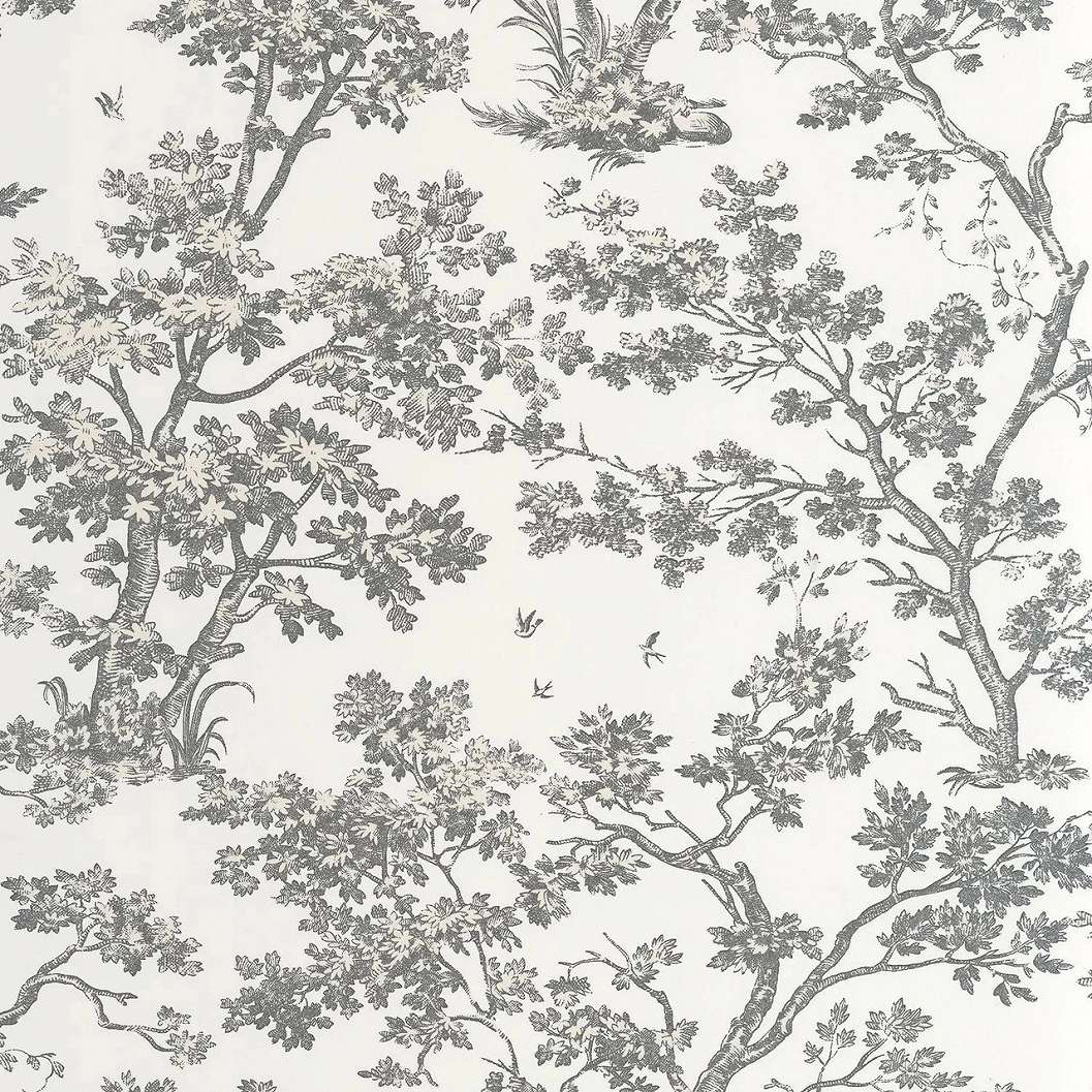 Toile stílusú design tapéta virágzó fa mintával fekete színben