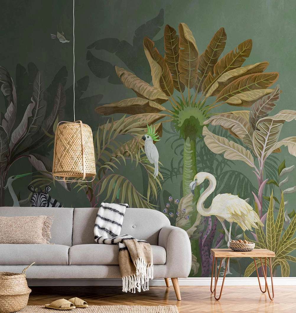 Trópusi dzsungel és papagáj mintás mosható fali poszter