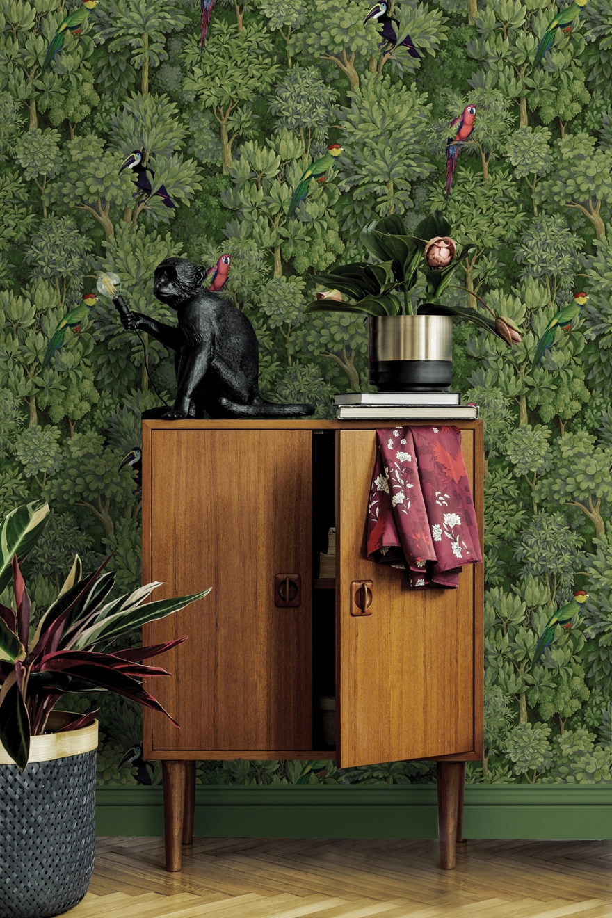 Trópusi dzsungel mintás dekor tapéta papagáj tukán mintával