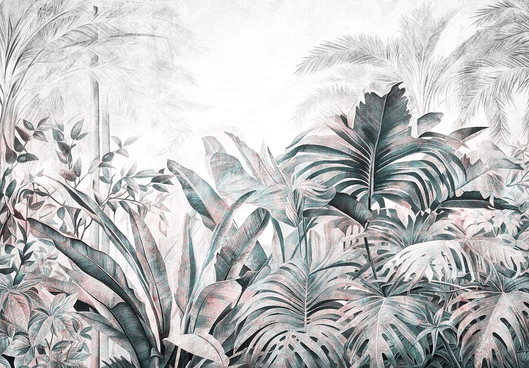 Trópusi dzsungel mintás fotótapéta púder szinekkel 368x254 vlies