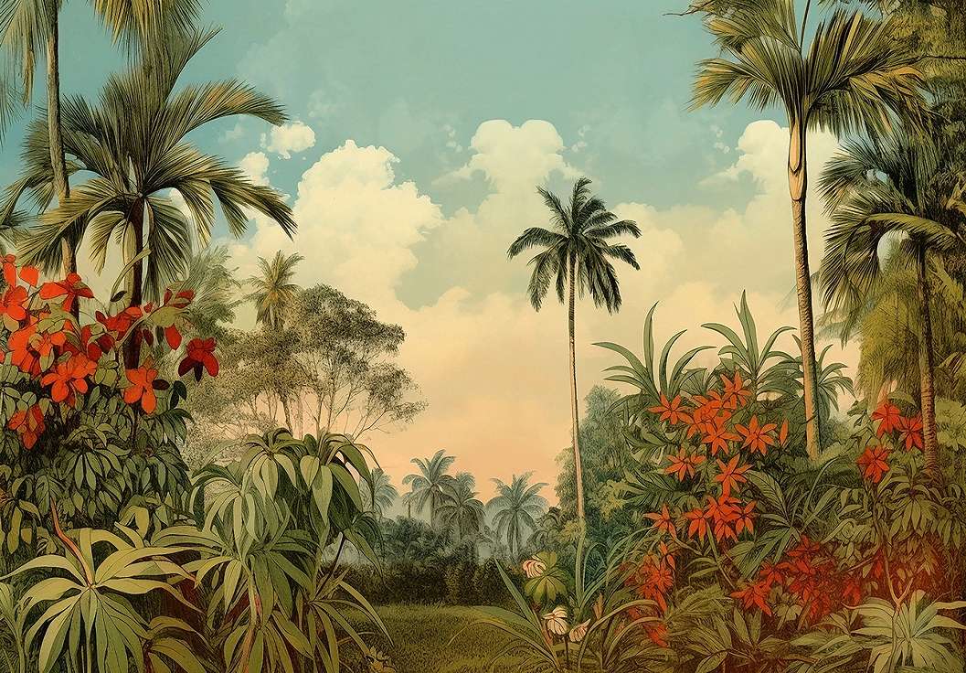 Trópusi dzsungel mintás fotótapéta retro hangulatban 