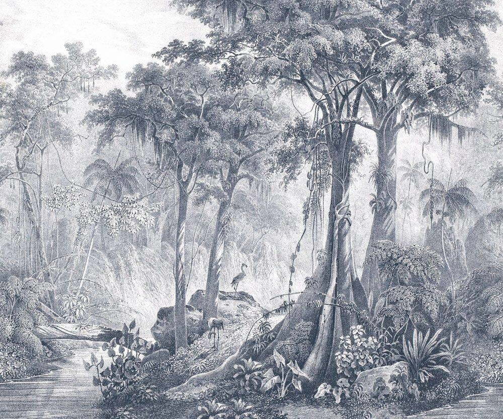 Trópusi dzsungel mintás fotótapéta rézkarc stílusban