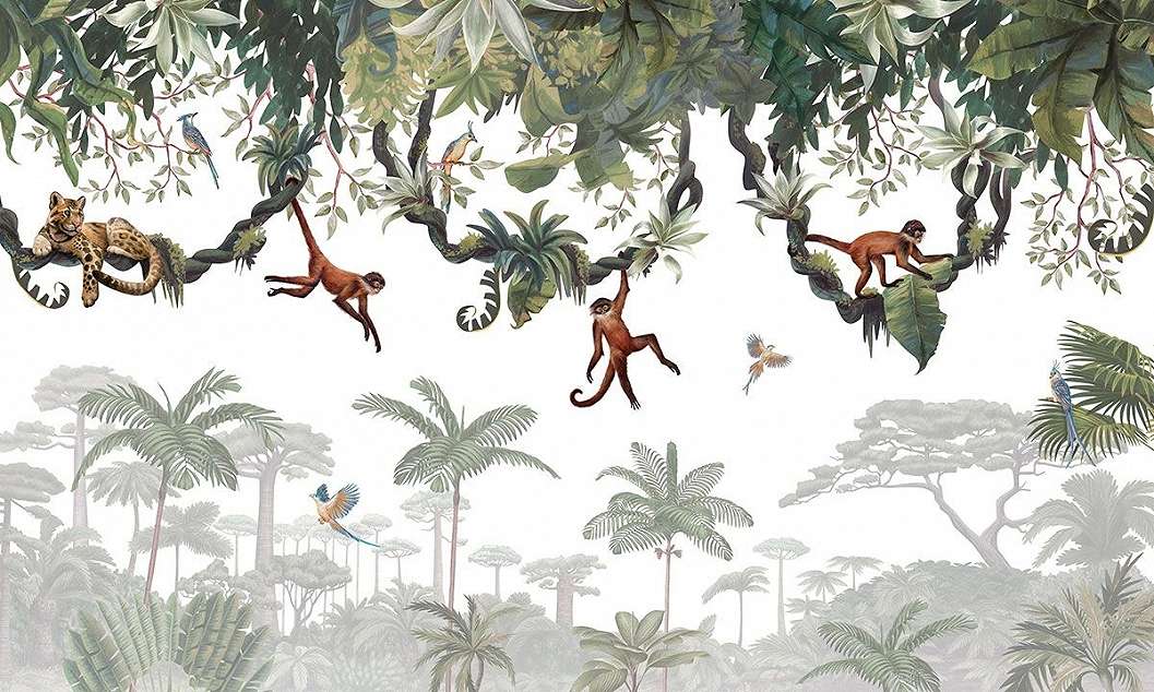 Trópusi erdő állatokkal mintás gyerek poszter tapéta